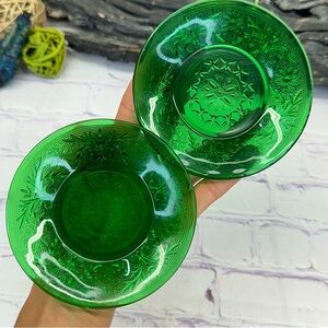 Antique Vintage Green Crystal Glass Engraved Artistic Tea Dessert Serving Plates